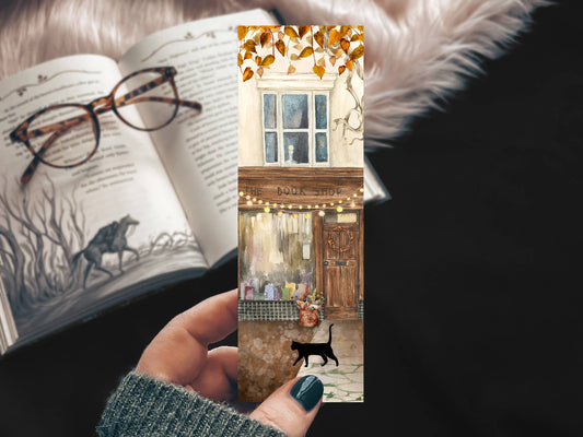 Fall Book Store Front Watercolor Bookmark