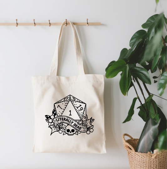 Literally Dead D20 Dice Small Canvas Tote Bag