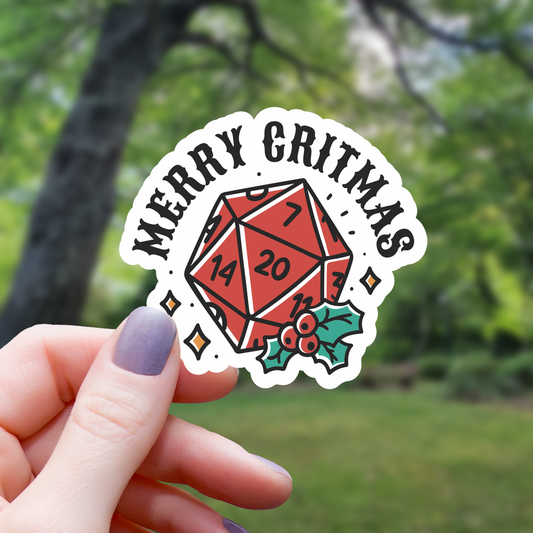 Merry Critmas Polyhedral Dice Sticker - 3"