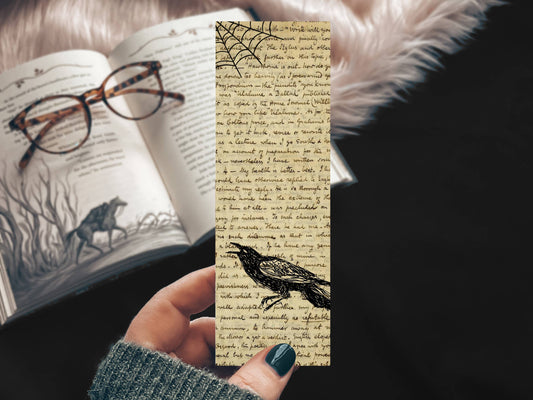 Raven Bookmark with Book Page Art