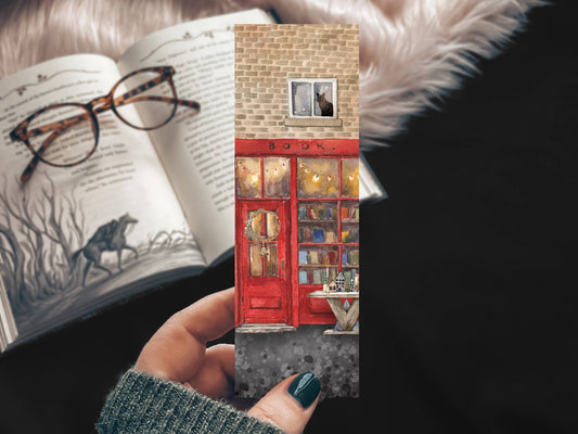 Winter Book Store Cozy Watercolor Bookmark