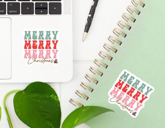 Merry Merry Merry Christmas Waterproof Sticker