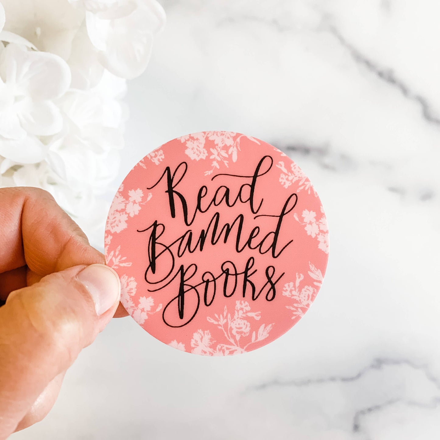 Read Banned Books Pink Floral Literary Sticker Decal