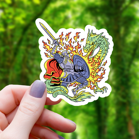 Knight Fighting Dragon Sticker - 3"